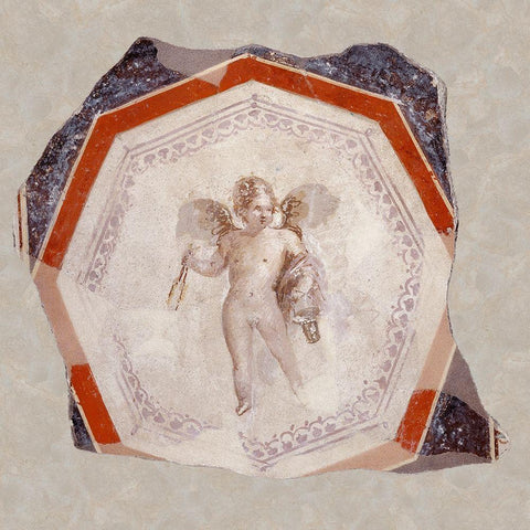 Fresco Depicting Cupid holding Two Sticks and a Pail Gold Ornate Wood Framed Art Print with Double Matting by Unknown 1st Century Roman Artisan