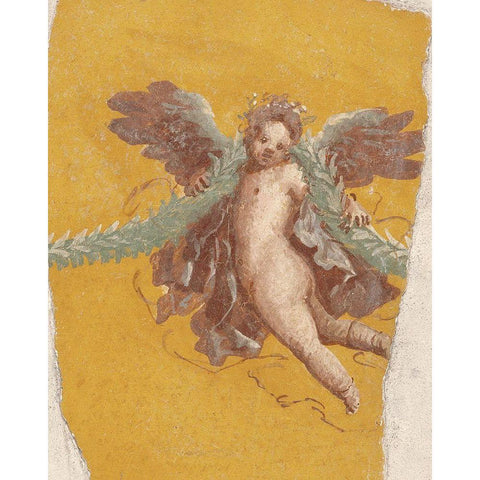 Fresco Fragment Black Modern Wood Framed Art Print with Double Matting by Unknown 1st Century Roman Artisan