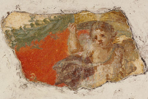 Fresco Fragment White Modern Wood Framed Art Print with Double Matting by Unknown 1st Century Roman Artisan