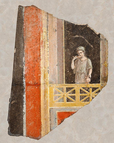 Fresco Fragment:  Woman on a Balcony White Modern Wood Framed Art Print with Double Matting by Unknown 1st Century Roman Artisan