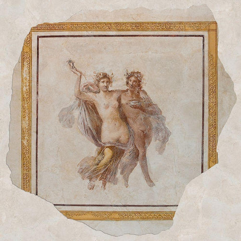 Fresco Panel Depicting Dionysos and Ariadne Black Modern Wood Framed Art Print by Unknown 1st Century Roman Artisan