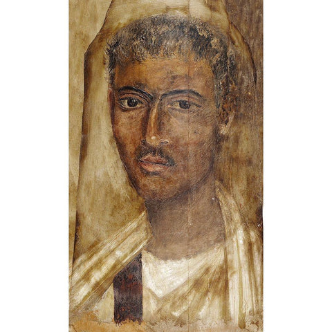 Mummy Portrait of a Man Black Modern Wood Framed Art Print with Double Matting by Unknown 2nd Century Romano-Egyptian Artisan