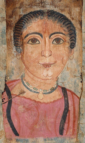 Mummy Portrait of a Woman Black Ornate Wood Framed Art Print with Double Matting by Unknown 2nd Century Romano-Egyptian Artisan