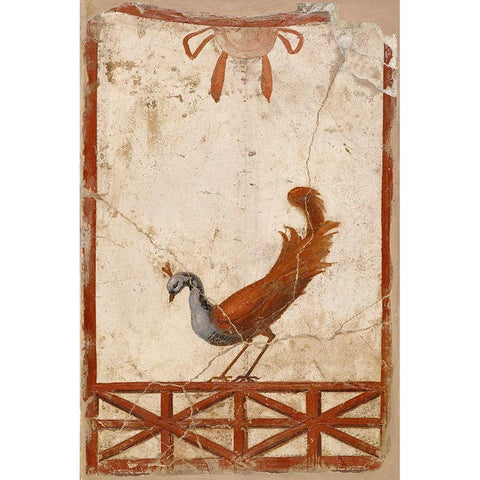 Wall Fragment with a Peacock Gold Ornate Wood Framed Art Print with Double Matting by Unknown 1st Century Roman Artisan