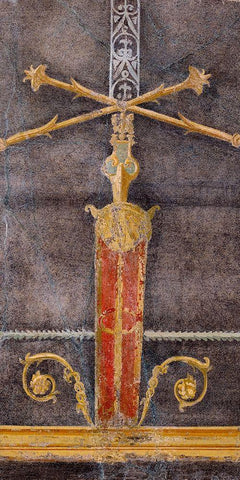 Wall Fragment with Architectural Motifs on Black Ground White Modern Wood Framed Art Print with Double Matting by Unknown 1st Century Roman Artisan