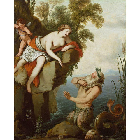 Glaucus and Scylla Gold Ornate Wood Framed Art Print with Double Matting by de La Hyre, Laurent