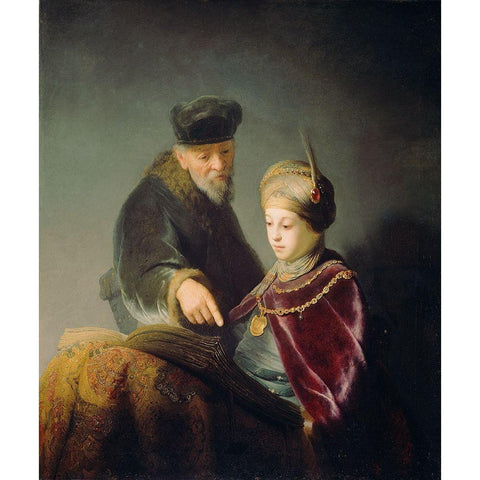 A Young Scholar and his Tutor White Modern Wood Framed Art Print by van Rijn, Rembrandt Harmensz