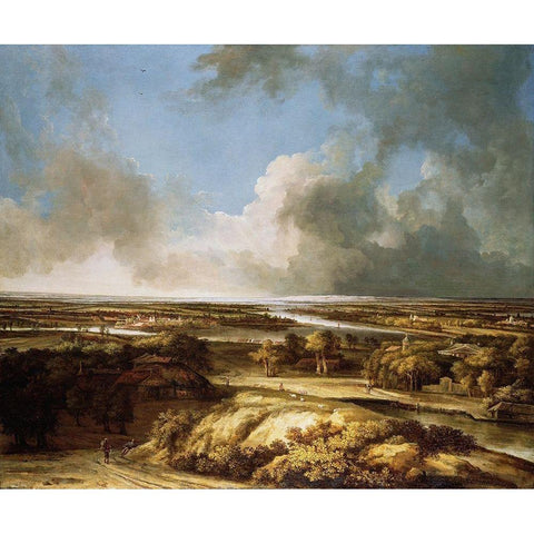 A Panoramic Landscape White Modern Wood Framed Art Print by Koninck, Philips