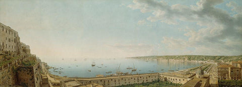 A View of the Bay of Naples, Looking Southwest from the Pizzofalcone towards Capo di Posilippo Black Ornate Wood Framed Art Print with Double Matting by Lusieri, Giovanni Battista