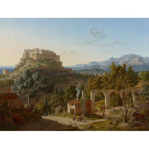 Landscape with the Castle of Massa di Carrara Black Modern Wood Framed Art Print with Double Matting by von Klenze, Leo