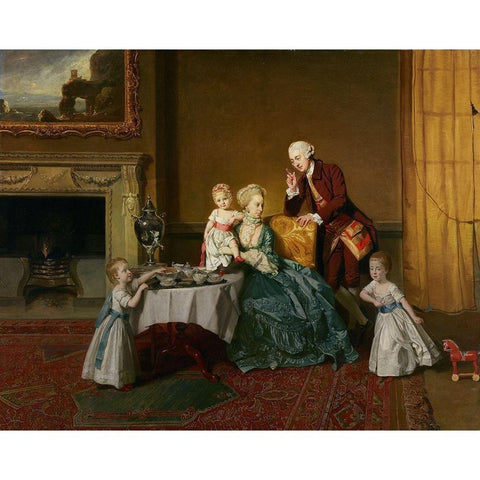 John, Fourteenth Lord Willoughby de Broke, and his Family Black Modern Wood Framed Art Print with Double Matting by Zoffany, Johann