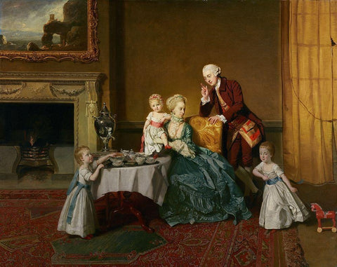 John, Fourteenth Lord Willoughby de Broke, and his Family Black Ornate Wood Framed Art Print with Double Matting by Zoffany, Johann