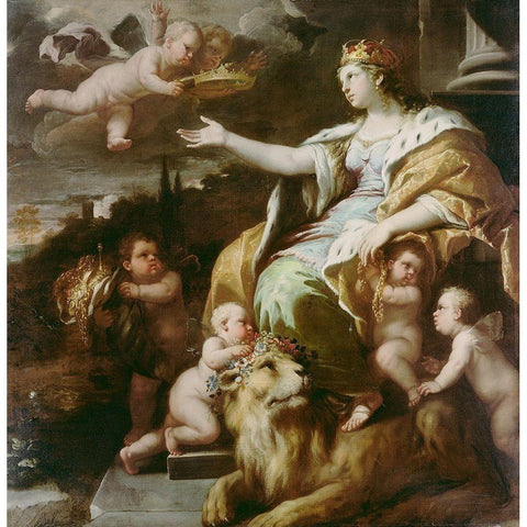 Allegory of Magnanimity Gold Ornate Wood Framed Art Print with Double Matting by Giordano, Luca