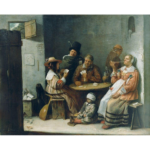 Card Players Black Modern Wood Framed Art Print with Double Matting by Craesbeeck, Josse van