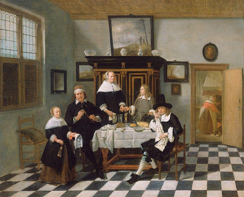 Family Group in an Interior White Modern Wood Framed Art Print with Double Matting by van Brekelenkam, Quiringh Gerritsz
