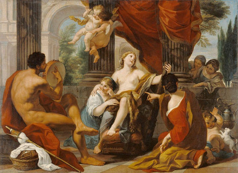Hercules and Omphale White Modern Wood Framed Art Print with Double Matting by Garzi, Luigi