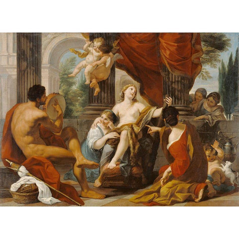 Hercules and Omphale Gold Ornate Wood Framed Art Print with Double Matting by Garzi, Luigi