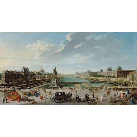 A View of Paris from the Pont Neuf White Modern Wood Framed Art Print by Raguenet, Jean-Baptiste