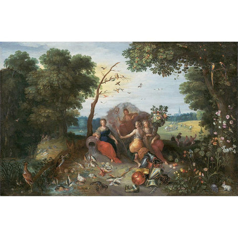 Landscape with Allegories of the Four Elements White Modern Wood Framed Art Print by Brueghel, Jan the Younger