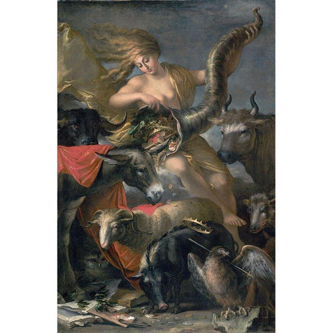 Allegory of Fortune Black Modern Wood Framed Art Print with Double Matting by Rosa, Salvator