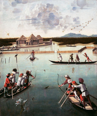 Hunting on the Lagoon White Modern Wood Framed Art Print with Double Matting by Carpaccio, Vittore