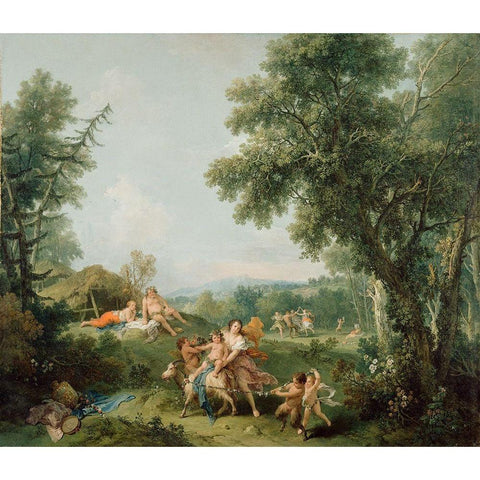 Landscape with the Education of Bacchus Gold Ornate Wood Framed Art Print with Double Matting by Zuccarelli, Francesco