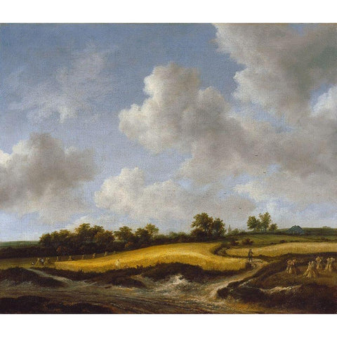 Landscape with a Wheatfield Gold Ornate Wood Framed Art Print with Double Matting by van Ruisdael, Jacob