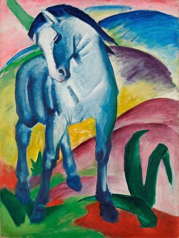 Blue Horse I, 1911 White Modern Wood Framed Art Print with Double Matting by Marc, Franz