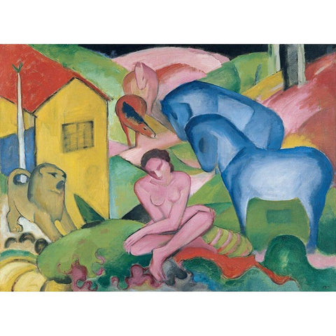 The Dream, 1912 White Modern Wood Framed Art Print by Marc, Franz