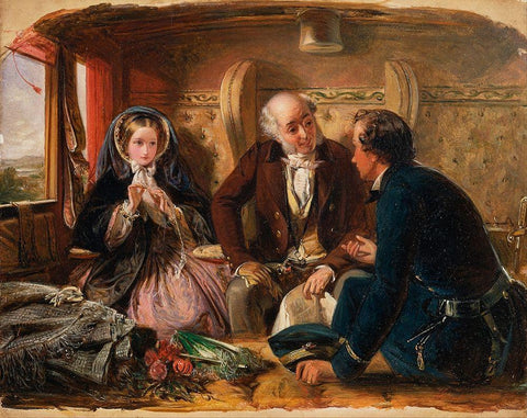 First Class - The Meeting, 1855 White Modern Wood Framed Art Print with Double Matting by Solomom, Abraham