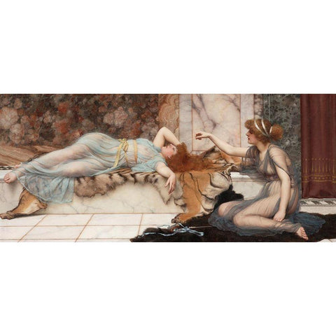 Mischief and Repose Gold Ornate Wood Framed Art Print with Double Matting by Godward, John William