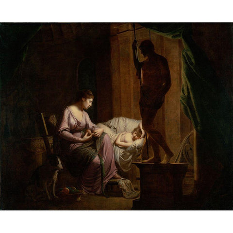 Penelope Unraveling Her Web White Modern Wood Framed Art Print by Wright, Joseph