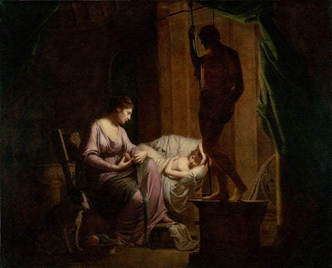 Penelope Unraveling Her Web Black Ornate Wood Framed Art Print with Double Matting by Wright, Joseph