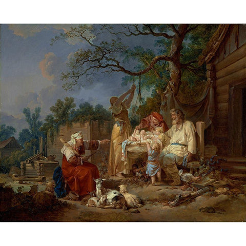 The Russian Cradle Black Modern Wood Framed Art Print with Double Matting by Le Prince, Jean-Baptiste