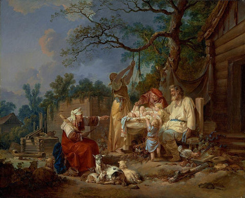 The Russian Cradle Black Ornate Wood Framed Art Print with Double Matting by Le Prince, Jean-Baptiste