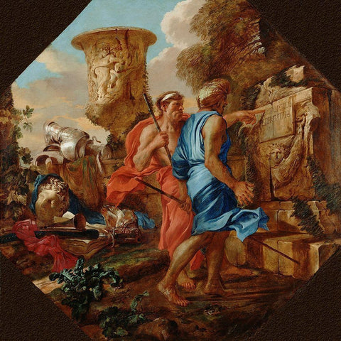Arcadian Shepherds White Modern Wood Framed Art Print with Double Matting by Castiglione, Giovanni Benedetto
