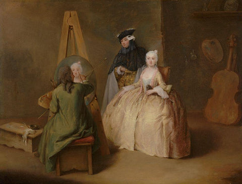The Painter in His Studio Black Ornate Wood Framed Art Print with Double Matting by Longhi, Pietro