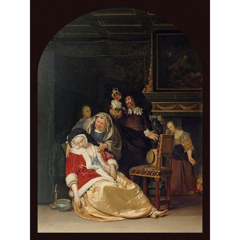 The Doctors Visit Black Modern Wood Framed Art Print with Double Matting by van Mieris, Frans