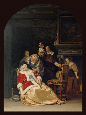 The Doctors Visit Black Ornate Wood Framed Art Print with Double Matting by van Mieris, Frans