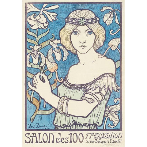 Salon des Cent Black Modern Wood Framed Art Print by Berthon, Paul