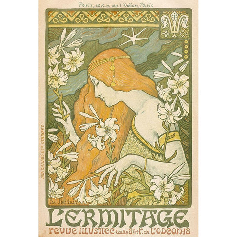LErmitage Black Modern Wood Framed Art Print with Double Matting by Berthon, Paul