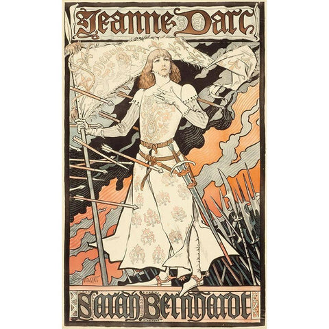Jeanne dArc-Sarah Bernhardt Black Modern Wood Framed Art Print with Double Matting by Grasset, Grasset