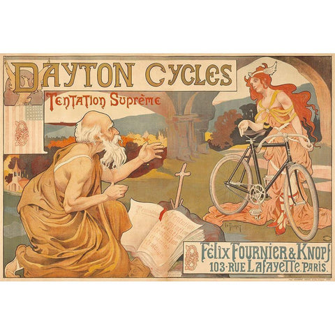 Dayton Cycles Gold Ornate Wood Framed Art Print with Double Matting by Thiriet, Henry