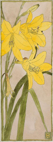 Yellow Daylily Black Ornate Wood Framed Art Print with Double Matting by Overbeck, Hannah Borger