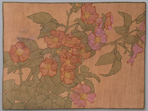 Pink Roses on Terracotta Color Ground White Modern Wood Framed Art Print with Double Matting by Overbeck, Hannah Borger