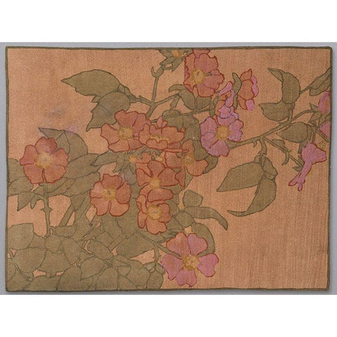 Pink Roses on Terracotta Color Ground White Modern Wood Framed Art Print by Overbeck, Hannah Borger