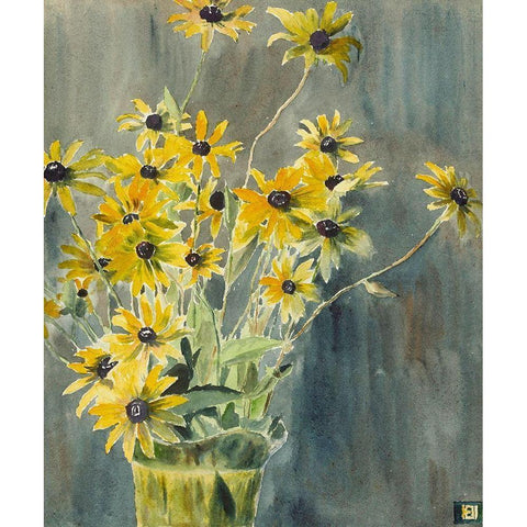 Vase with Blackeyed Susans Gold Ornate Wood Framed Art Print with Double Matting by Overbeck, Hannah Borger