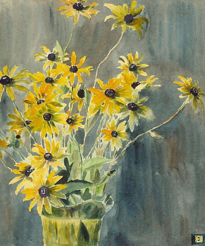 Vase with Blackeyed Susans White Modern Wood Framed Art Print with Double Matting by Overbeck, Hannah Borger