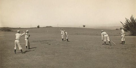 Six Boys With A Ball And Three Bats, Playing Three Old Cat White Modern Wood Framed Art Print with Double Matting by A.G. Spalding Baseball Collection