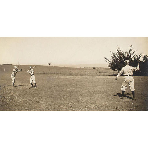 Three Boys With A Ball And Bat, Playing One Old Cat White Modern Wood Framed Art Print by A.G. Spalding Baseball Collection